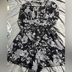 Floral Black and White Romper Dress
